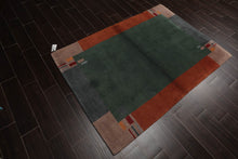 4x6 Green Hand Knotted Tibetan Contemporary Bordered Wool Oriental Area Rug