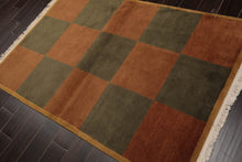 4x6 Brown Hand Knotted Tibetan Modern  Geometric Wool Oriental Area Rug