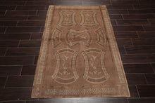 4x6 Taupe Hand Knotted Tibetan Transitional All-Over Wool & Silk Oriental Area Rug