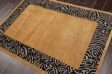 4' x 5'9'' Hand Knotted Tibetan Wool & Silk Animal Print Zebra Area Rug Brown - Oriental Rug Of Houston