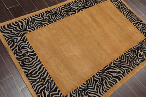 4' x 5'9'' Hand Knotted Tibetan Wool & Silk Animal Print Zebra Area Rug Brown - Oriental Rug Of Houston