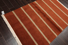 4x6 Burnt Orange Hand Knotted Tibetan Modern  Striped Wool Oriental Area Rug