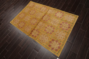 4x6 Gold Hand Knotted Tibetan Transitional  Floral Wool Oriental Area Rug