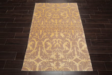 4x6 Beige Hand Knotted Transitional Tibetan Floral Wool and Silk Oriental Area Rug