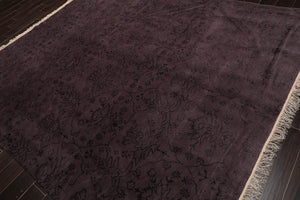 8x10 Tone on Tone Aubergine Hand Knotted  Tibetan Transitional  Floral Wool and Silk Oriental Area Rug