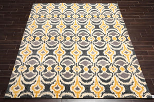 8' x 10' Handmade 100% Wool Bold Ikat Modern Oriental Area Rug Beige