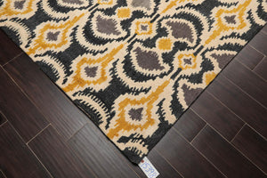 8' x 10' Handmade 100% Wool Bold Ikat Modern Oriental Area Rug Beige - Oriental Rug Of Houston