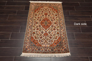 3'6''x5' Hand Knotted 100% Silk Traditional 350 KPSI Oriental Area Rug Ivory, Orange Color - Oriental Rug Of Houston