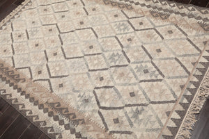 LoomBloom 5x8 Beige Wool Hand Woven Southwestern Kilim Oriental Area Rug