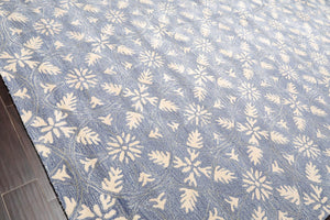 9'6'' x 12'5'' Handmade Wool & Art Silk Botanical Oriental Area Rug Blue, Ivory