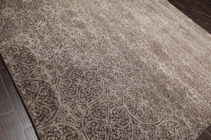 8' x 11' Handmade Wool & Art Silk Patterned Designer Oriental Area Rug Brown - Oriental Rug Of Houston