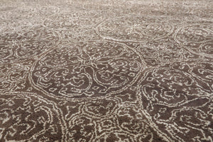 8' x 11' Handmade Wool & Art Silk Patterned Designer Oriental Area Rug Brown - Oriental Rug Of Houston