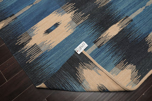 LoomBloom Beige Hand Woven Ikat Wool Oriental Contemporary Area Rug 5x8