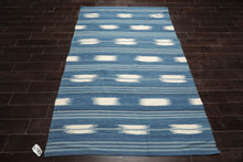 LoomBloom 5x8 Blue Ikat Wool Hand Woven Contemporary Oriental Area Rug