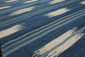 LoomBloom 5x8 Blue Ikat Wool Hand Woven Contemporary Oriental Area Rug