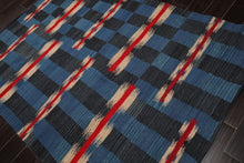 LoomBloom 5x8 Hand Woven Blue Ikat Wool Oriental Area Rug
