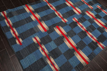 LoomBloom 5x8 Hand Woven Blue Ikat Wool Oriental Area Rug