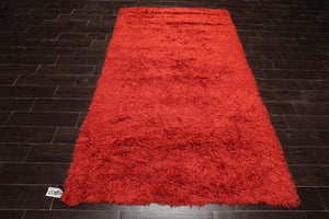 LoomBloom 5x8 Red Hand Woven Contemporary Shag Area Rug crafted from Solid Wool