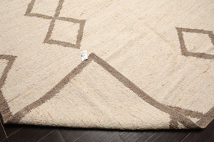 LoomBloom 9x12 Beige Hand Woven Contemporary Geometric Flatweave Wool Oriental Area Rug