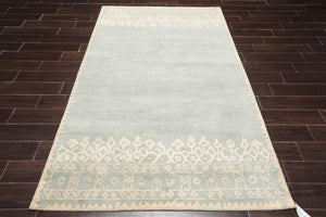 5' x 8' Handmade 100% Wool Patterned Transitional Oriental Area Rug Aqua Beige - Oriental Rug Of Houston
