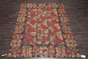 8' 7''x10' French Aubusson Needlepoint Area Rug Hand Woven 100% Wool Traditional Chocolate - Oriental Rug Of Houston