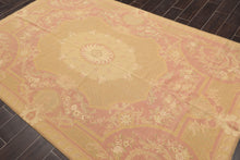 French Aubusson Needlepoint Area Rug Hand Woven 100% Wool Traditional 6'x9' Gold - Oriental Rug Of Houston