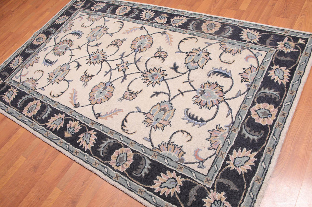 5' x8'  Beige Black Peach, Camel, Blue, Multi Color Hand Tufted Persian Oriental Area Rug 100% Wool  Traditional Oriental Rug