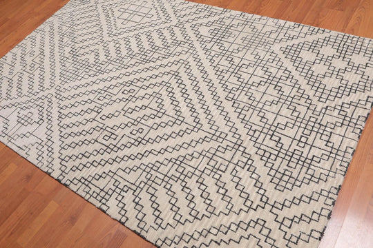5 x 8 Handmade Graphic Geometric Pattern Traditional Oriental Area rug Beige