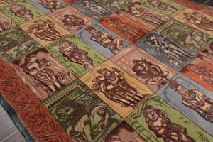 4' x 6' Hand Knotted 300 KPSI Kamasutra Panel Quam Wool Traditional Area Rug Blue - Oriental Rug Of Houston