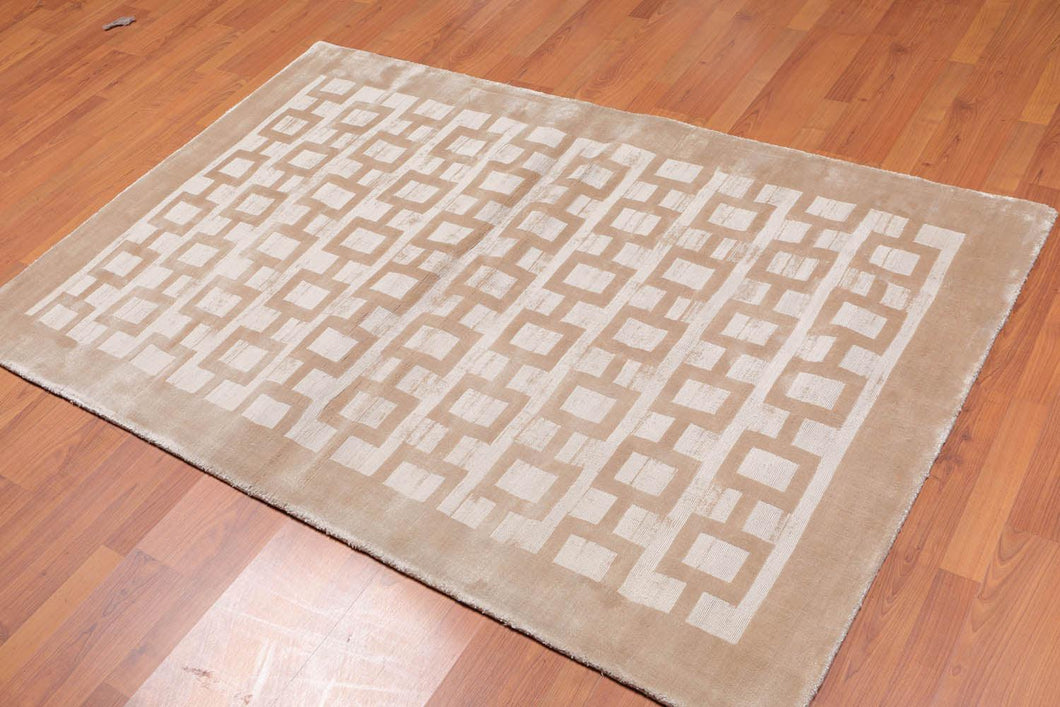 4’ x 6' Handmade Graphic 100% Bamboo silk loop and cut pile Area rug Beige - Oriental Rug Of Houston