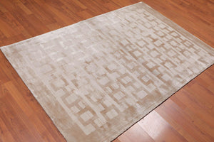 4’ x 6' Handmade Graphic 100% Bamboo silk loop and cut pile Area rug Beige