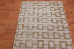 3’ x 5' Handmade Bamboo silk loop & cut pile Traditional Oriental Area rug Beige - Oriental Rug Of Houston