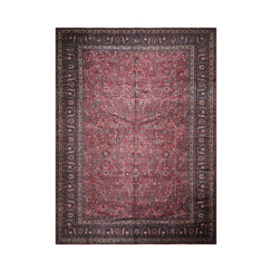 12' 4''x16' 7'' Palace Burgundy, Midnight Blue Hand Knotted 100% Wool Mashad Traditional Oriental Area Rug