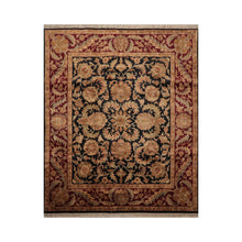 8x10 Black, Burgundy Hand Knotted 100% Wool Agra Traditional Oriental Area Rug