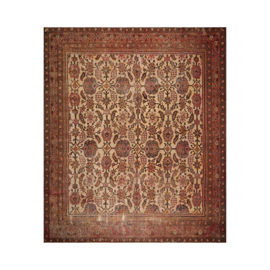 10x14 Beige, Rust Hand Knotted 100% Wool Mahal Traditional Oriental Area Rug