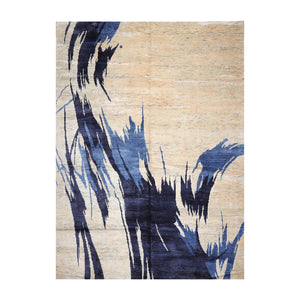 10x14 Beige, Ivory Hand Knotted Tibetan Bamboo Silk Tibetan Modern & Contemporary Oriental Area Rug