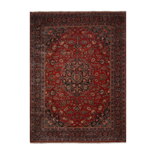 12' 5''x17' 2'' Palace Orange, Midnight Blue Hand Knotted 100% Wool Kashan Traditional Oriental Area Rug Burnt
