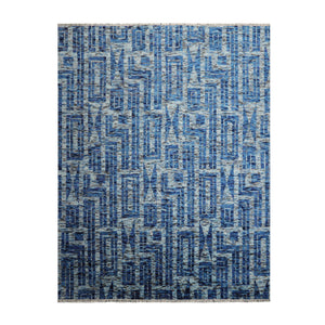 LoomBloom 8x10 Blue, Gray Hand Knotted Tibetan 100% Wool Modern & Contemporary Oriental Area Rug