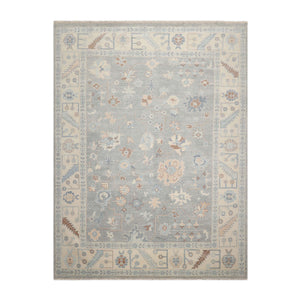 9x12 Hand Knotted All-Over Wool Oushak Traditional  Oriental Area Rug Gray,Ivory Color