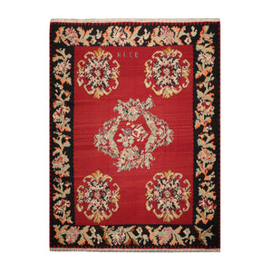 9x12 Hand-Woven Rusty Red Traditional Southwestern Floral Wool Area Rug