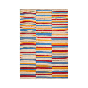 LoomBloom 5x8 Beige Hand-Tufted Contemporary Striped Wool Oriental Area Rug