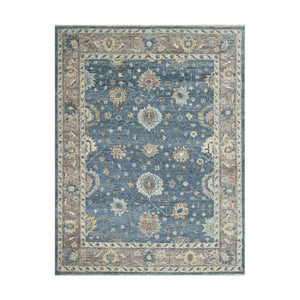 9x12 Blue Taupe Beige Color Hand Knotted Oushak Wool Traditional Oriental Rug