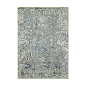 6x9 Gray Blue Beige Color Hand Knotted Oushak Wool Traditional Oriental Rug