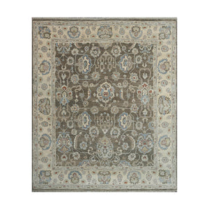 9x12 Brown Beige Blue Color Hand Knotted Oushak Wool Traditional Oriental Rug