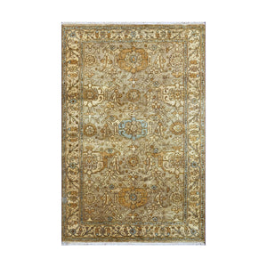 5x8 Gold Beige Blue Color Hand Knotted Oushak Wool Traditional Oriental Rug