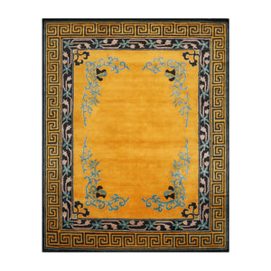 Multi Size Hand Tufted Bordered New Zealand Wool Chinese Art Deco  Oriental Area Rug Gold,Black Color