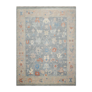 9x12 Hand Knotted All-Over Wool Oushak Traditional  Oriental Area Rug Slate,Taupe Color