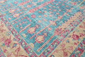 Multi Size Turquoise, Light Gold Hand Knotted Arts & Crafts 100% Wool Turkish Oushak Traditional Oriental Area Rug