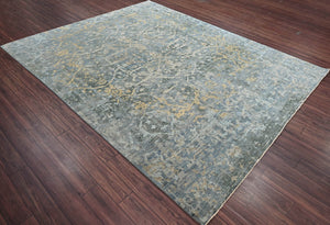 8x10 Gray Beige Light Gold Color Hand Knotted Transitional Oushak w/o border Wool Transitional Oriental Rug