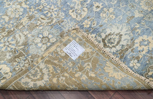 8x10 Blue Beige Gray Color Hand Knotted Transitional Oushak w/o border Wool Transitional Oriental Rug